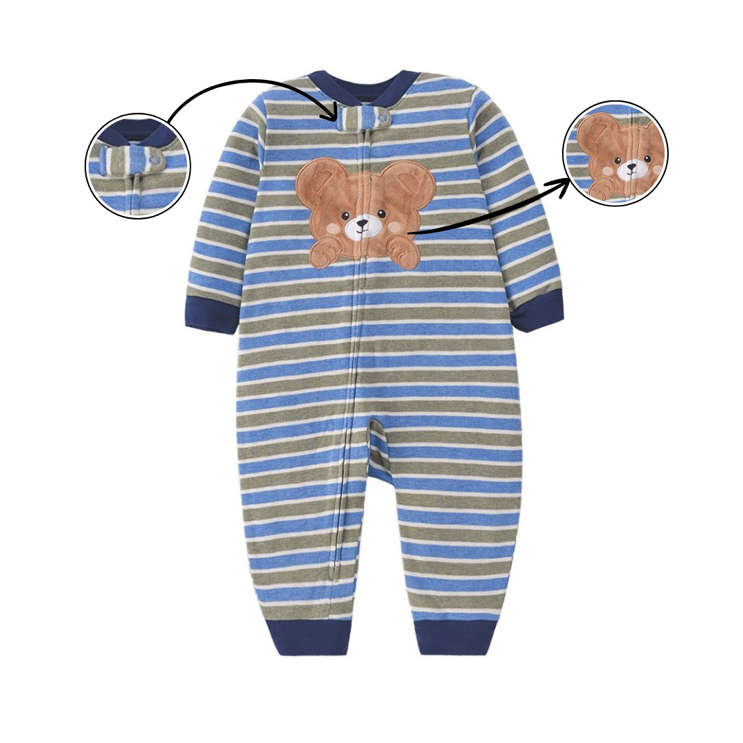 Striped Bear Cozy Baby Romper