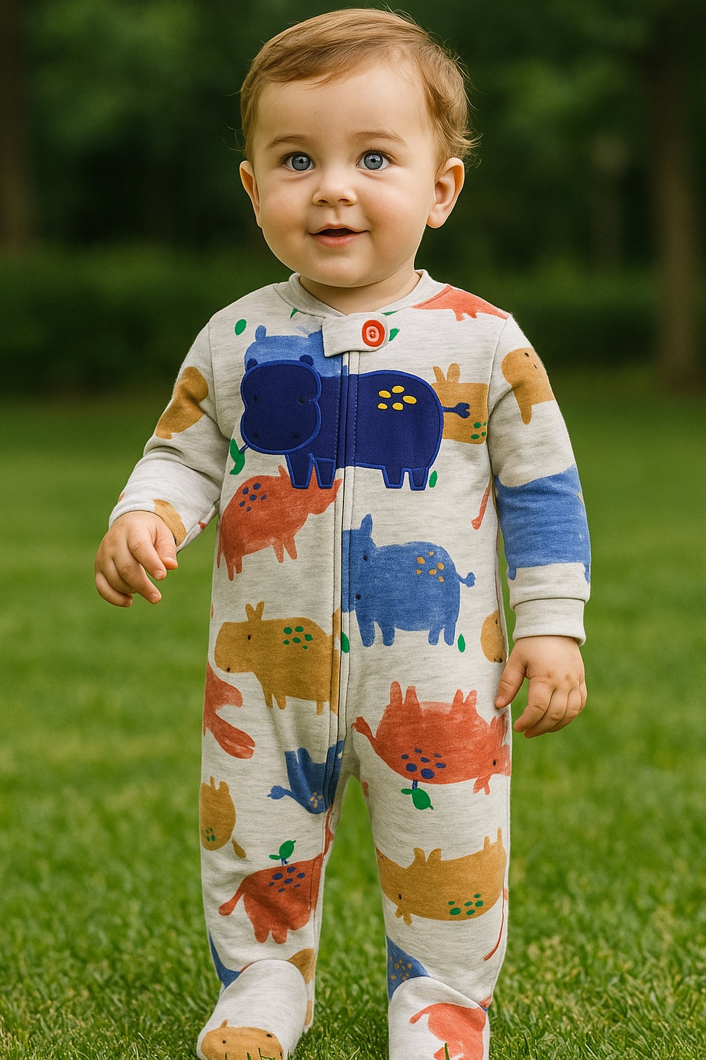 Colorful Hippo Footed Baby Romper