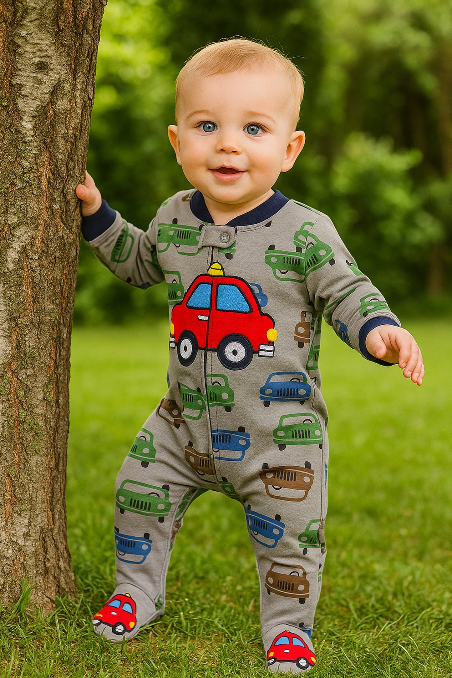 Car Print Footed Baby Romper