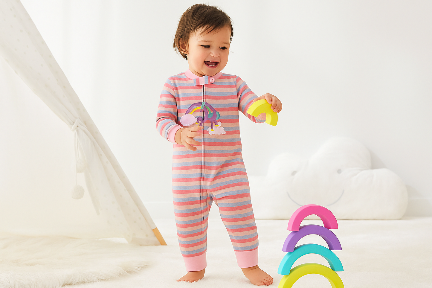 Rainbow Unicorn Striped Romper
