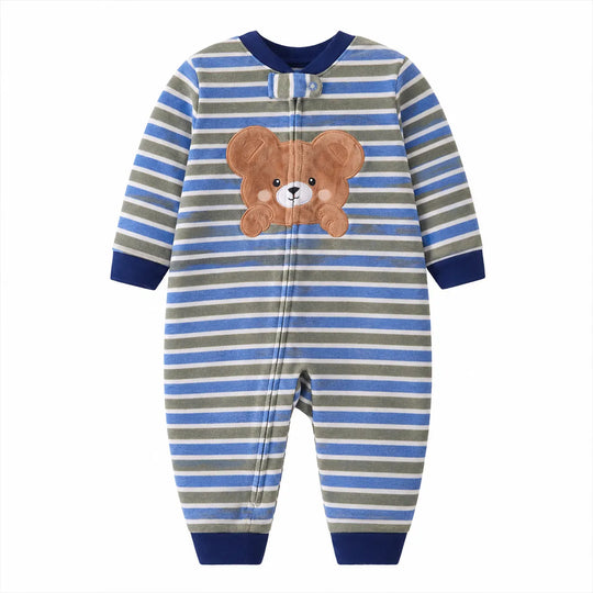 Striped Bear Cozy Baby Romper