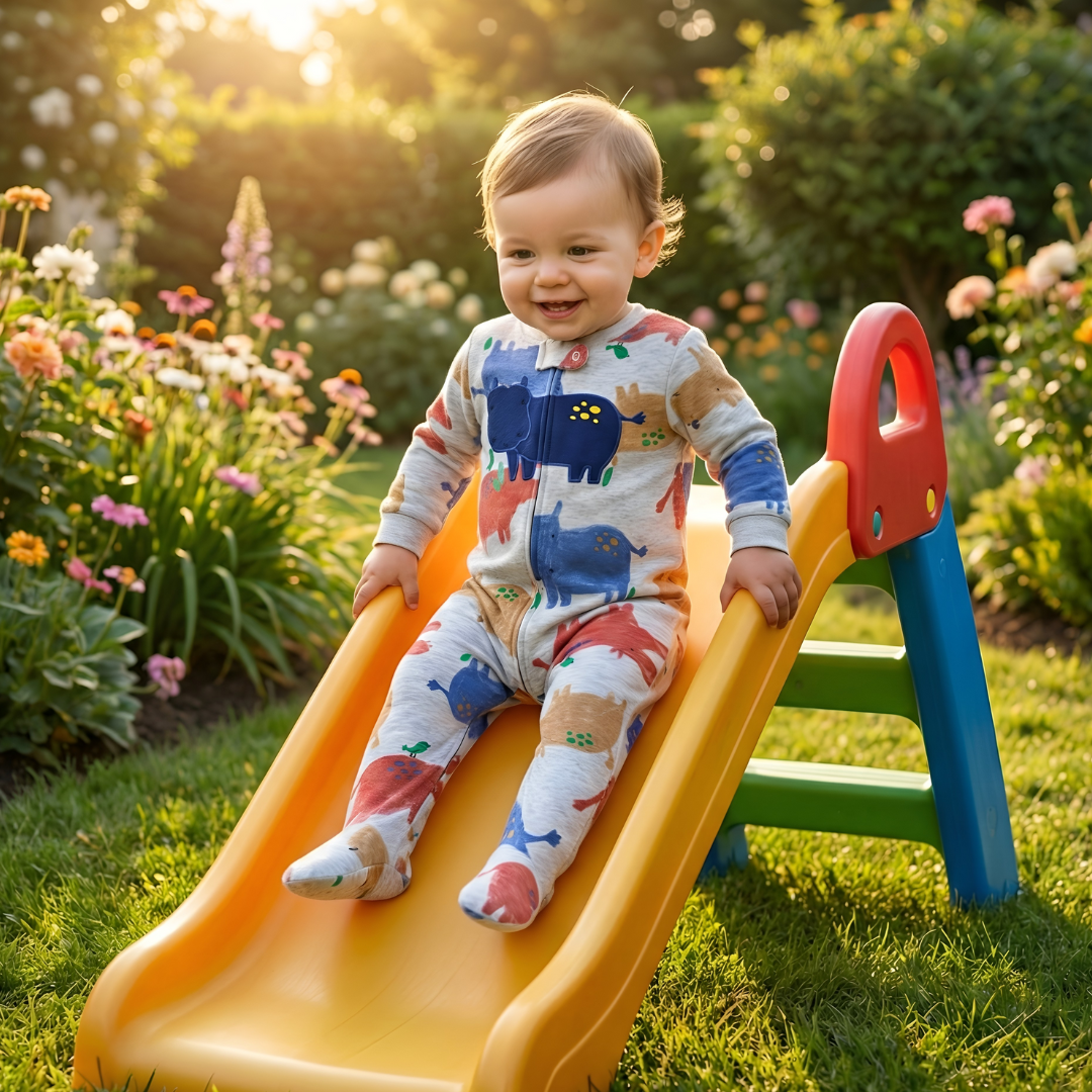 Colorful Hippo Footed Baby Romper