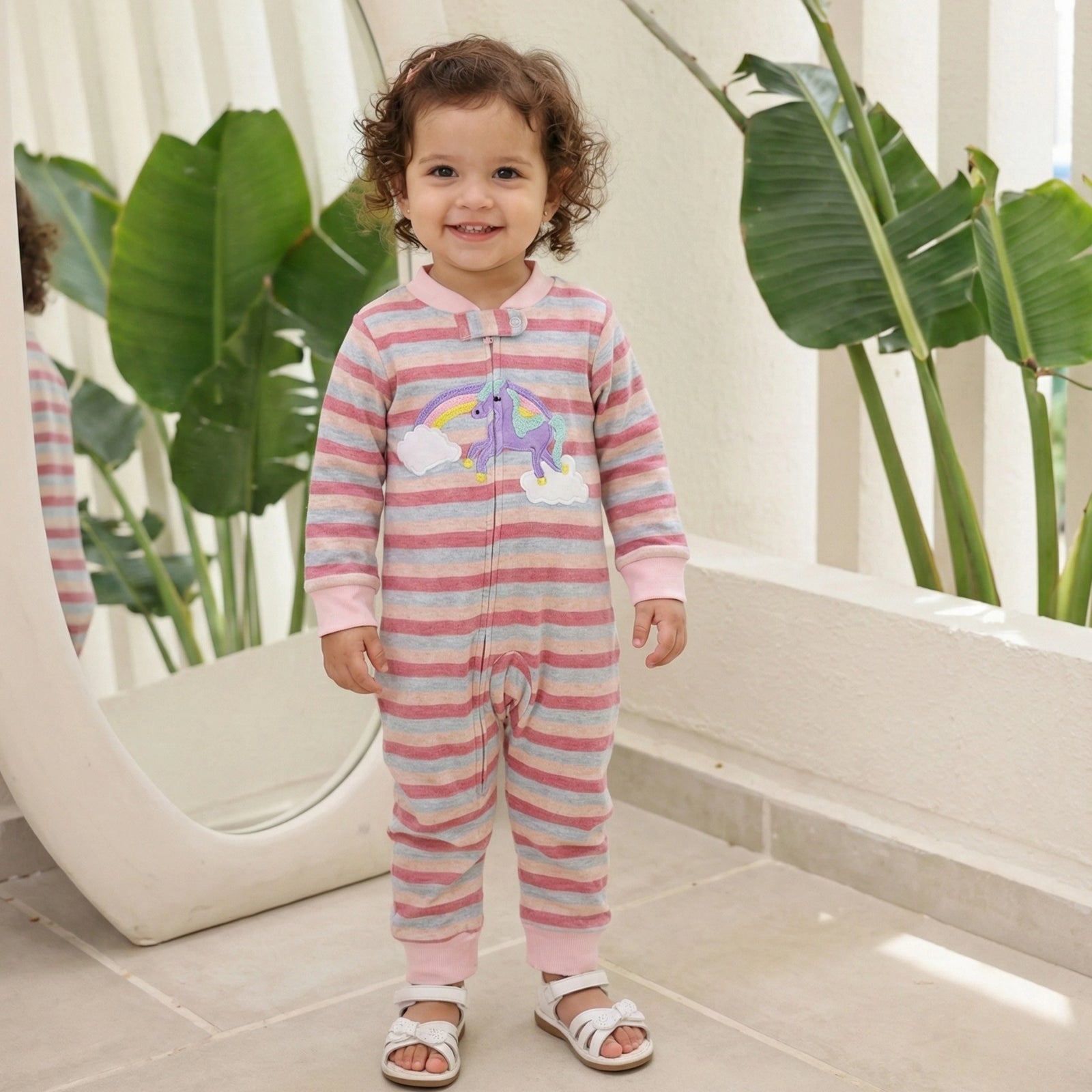 Rainbow Unicorn Striped Romper