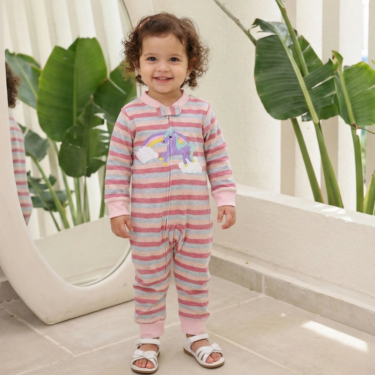 Rainbow Unicorn Striped Romper