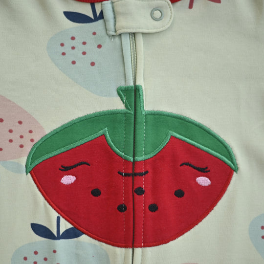 Sweet Strawberry Footed Baby Romper