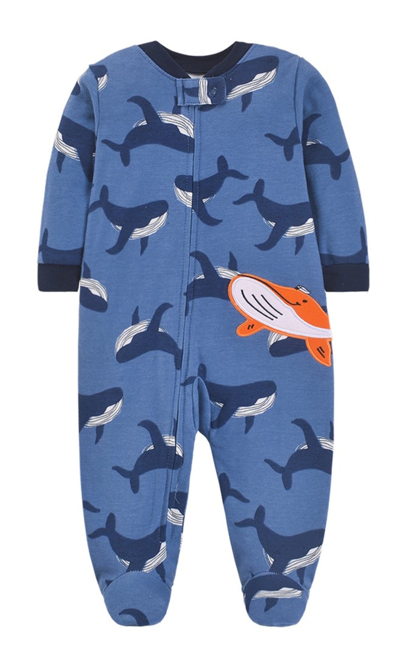 Whale Print Footed Baby Romper
