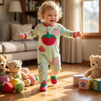 Sweet Strawberry Footed Baby Romper