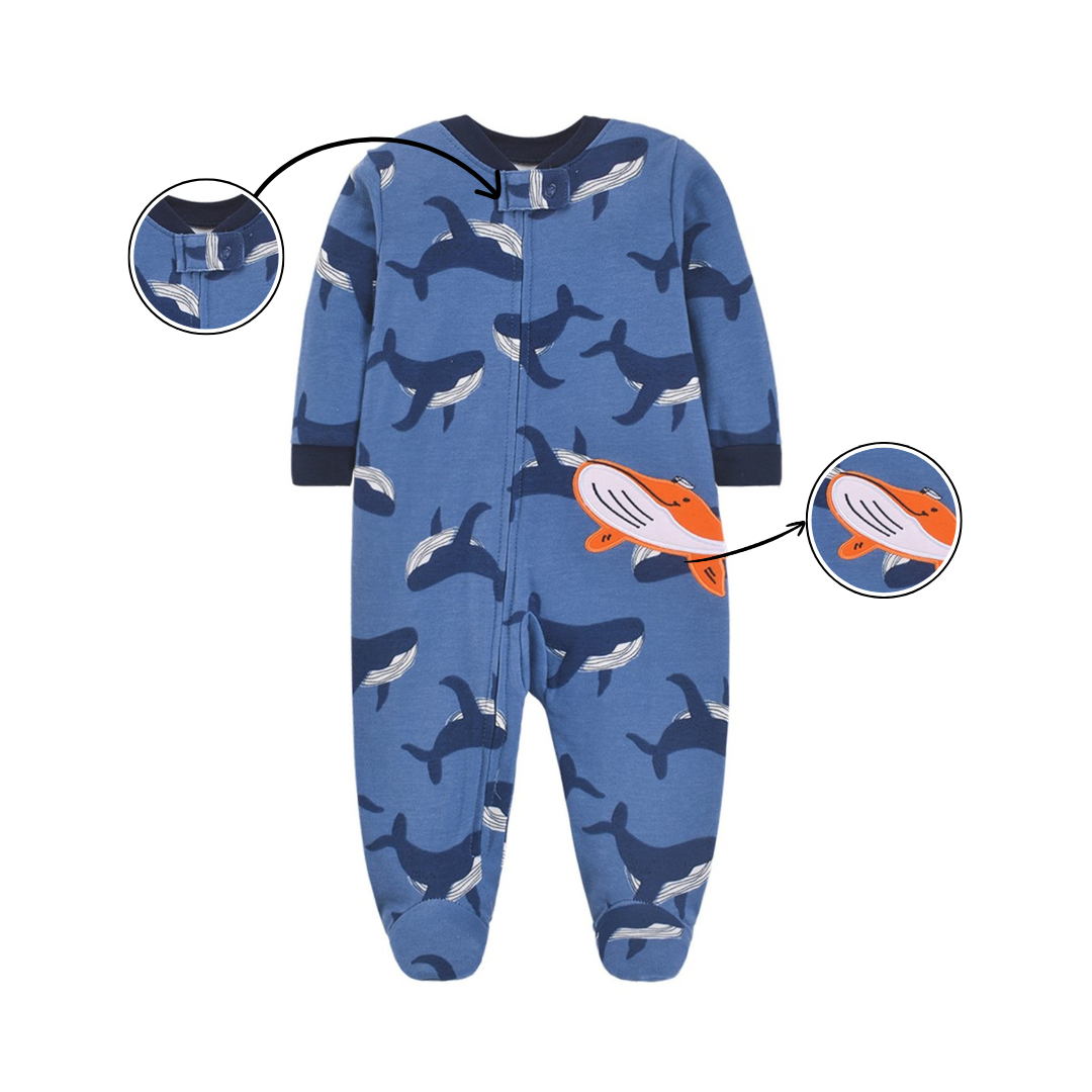 Whale Print Footed Baby Romper