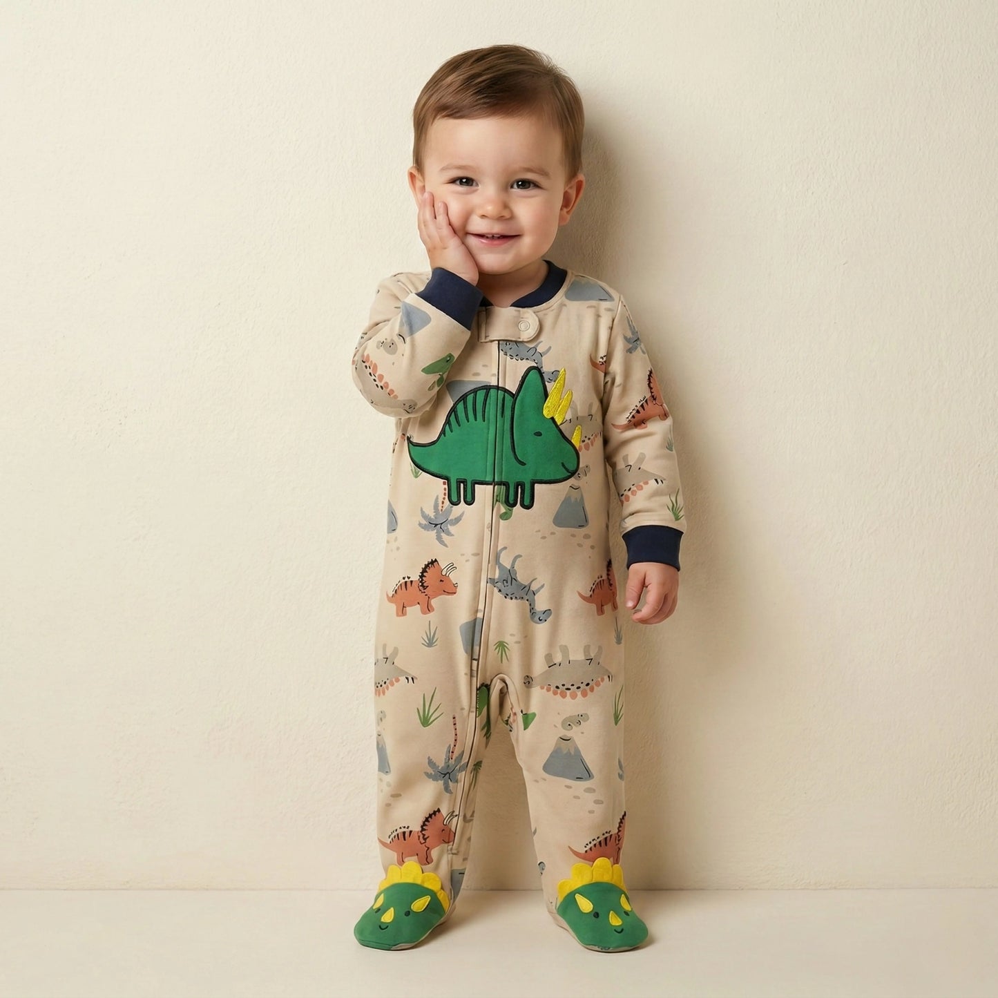 Dinosaur Print Footed Baby Romper