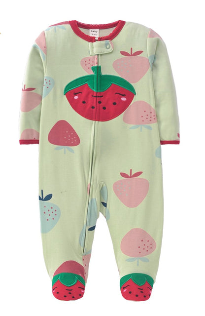 Sweet Strawberry Footed Baby Romper