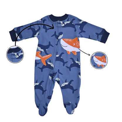 Whale Print Footed Baby Romper