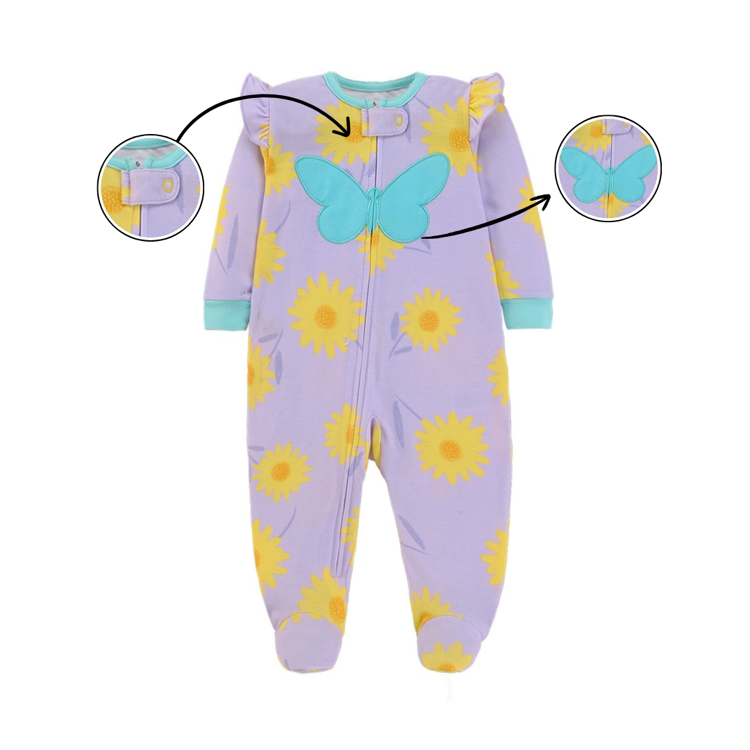 Sunflower Butterfly Footed Baby Romper