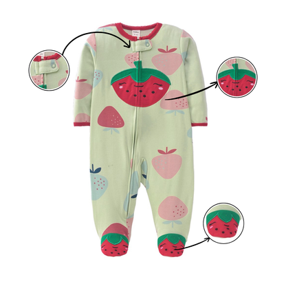 Sweet Strawberry Footed Baby Romper