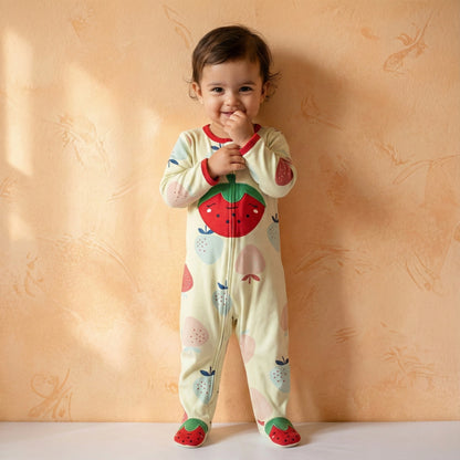Sweet Strawberry Footed Baby Romper