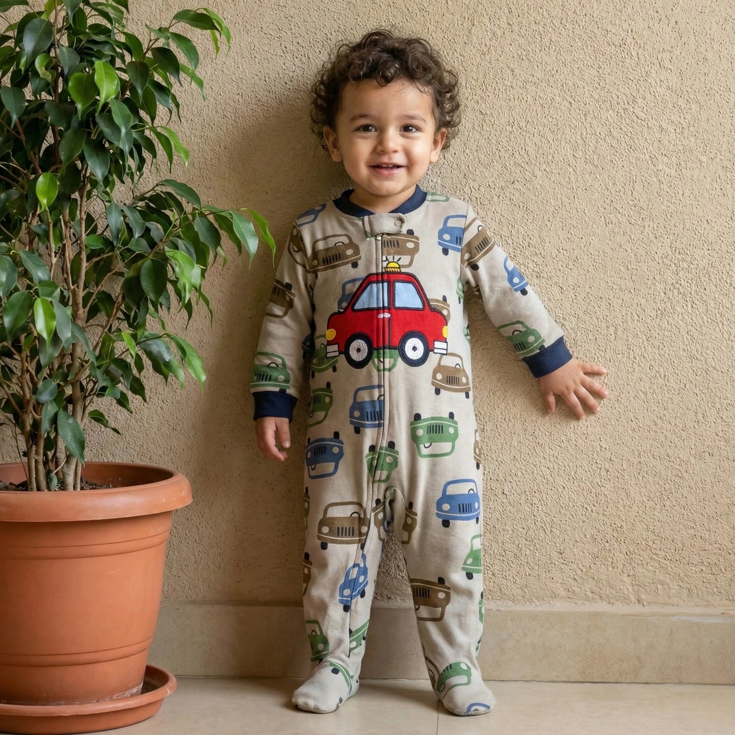 Car Print Footed Baby Romper