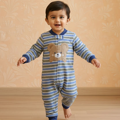 Striped Bear Cozy Baby Romper