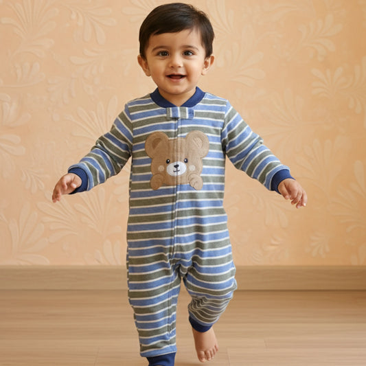 Striped Bear Cozy Baby Romper