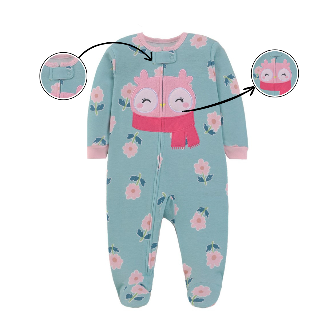 Floral Owl Footed Baby Romper
