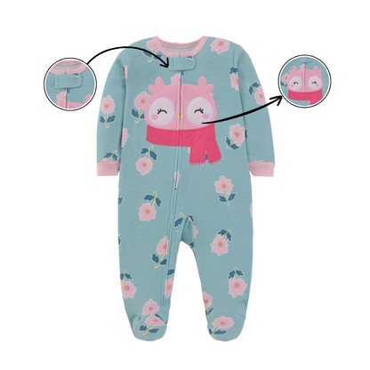 Floral Owl Footed Baby Romper