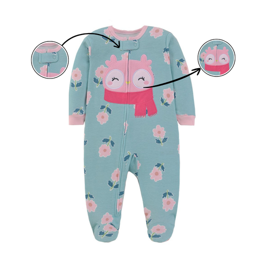 Floral Owl Footed Baby Romper