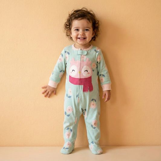 Floral Owl Footed Baby Romper