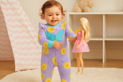 Sunflower Butterfly Footed Baby Romper