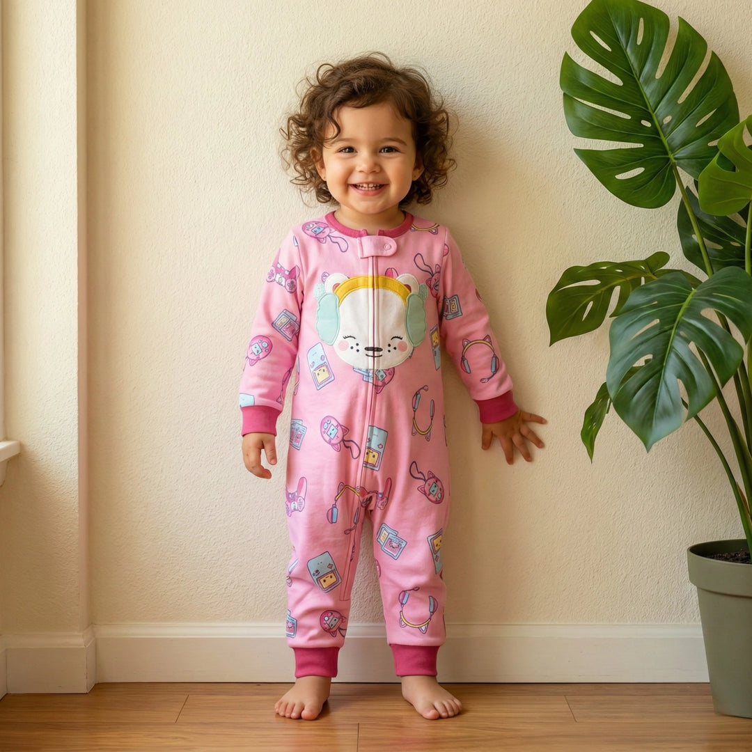 Pink Gamer Bear Baby Romper