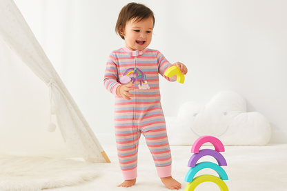 Rainbow Unicorn Striped Romper