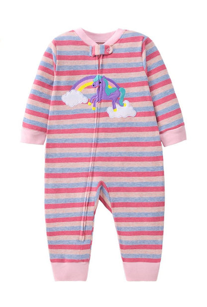 Rainbow Unicorn Striped Romper