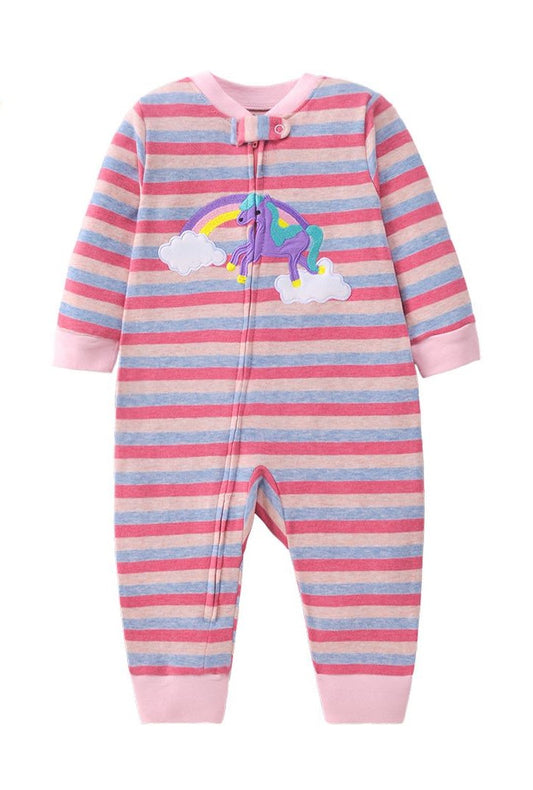 Rainbow Unicorn Striped Romper