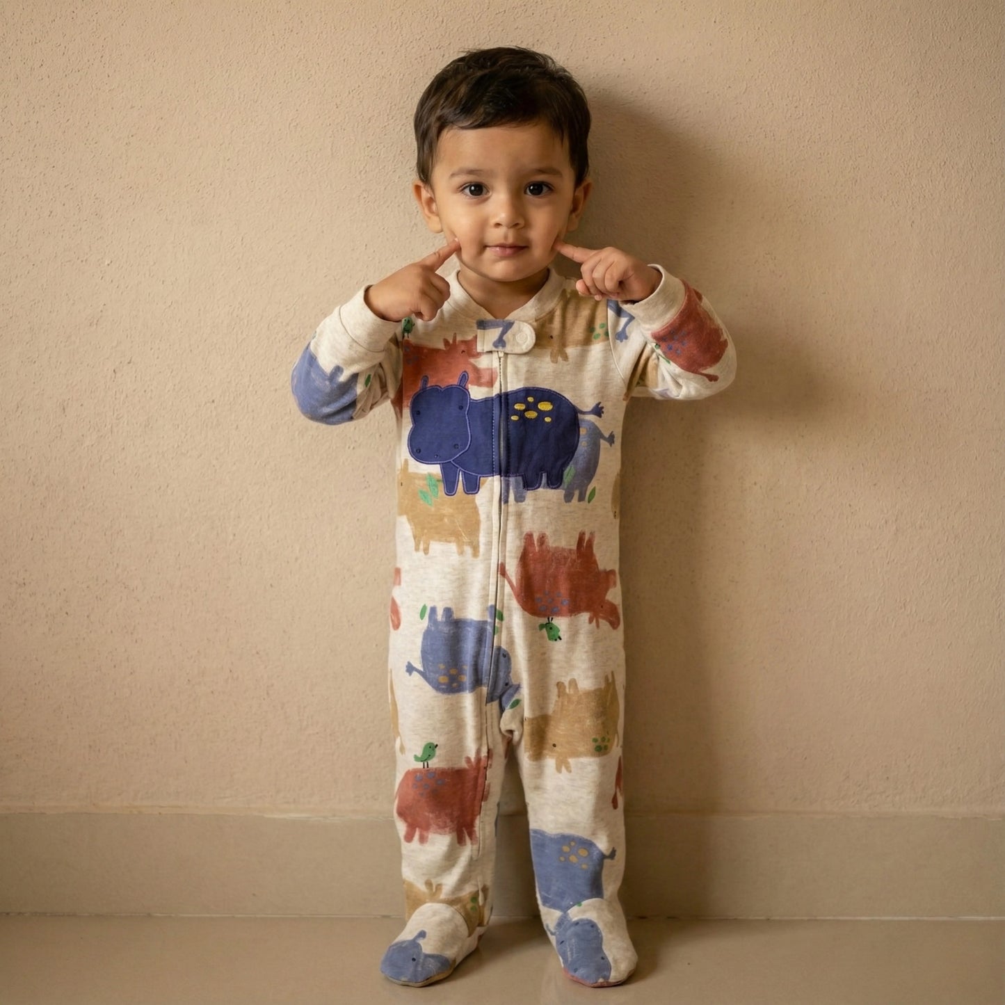 Colorful Hippo Footed Baby Romper