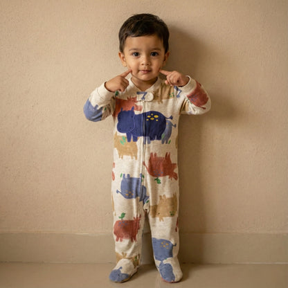 Colorful Hippo Footed Baby Romper
