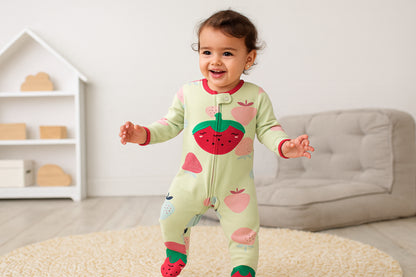 Sweet Strawberry Footed Baby Romper