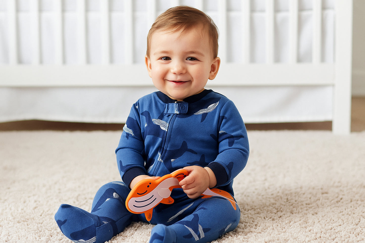 Whale Print Footed Baby Romper