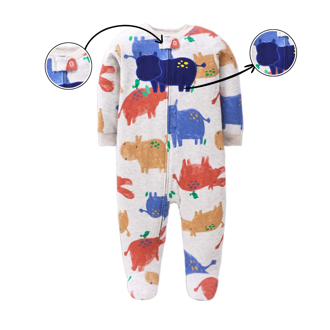 Colorful Hippo Footed Baby Romper