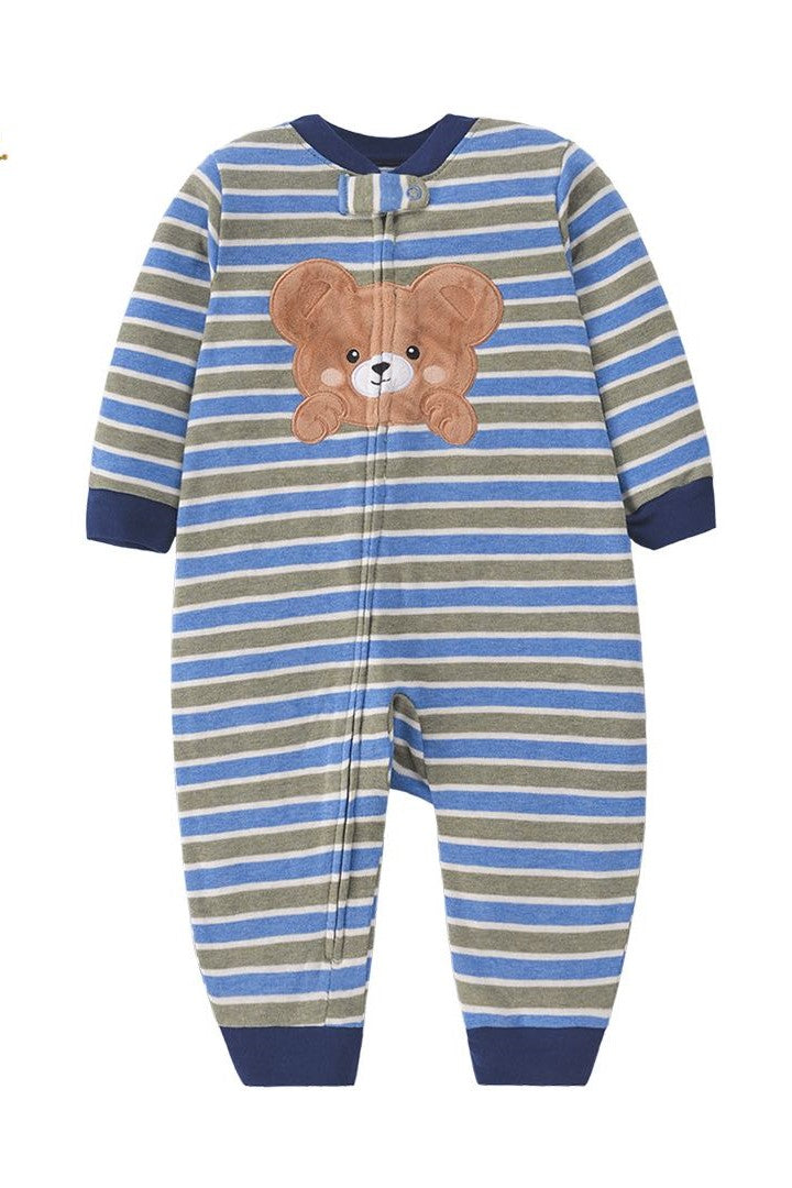 Striped Bear Cozy Baby Romper