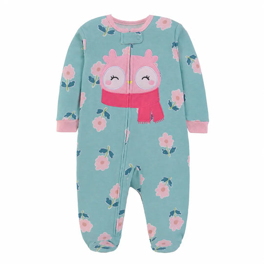 Floral Owl Footed Baby Romper
