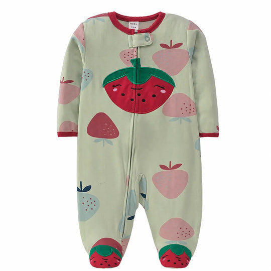 Sweet Strawberry Footed Baby Romper