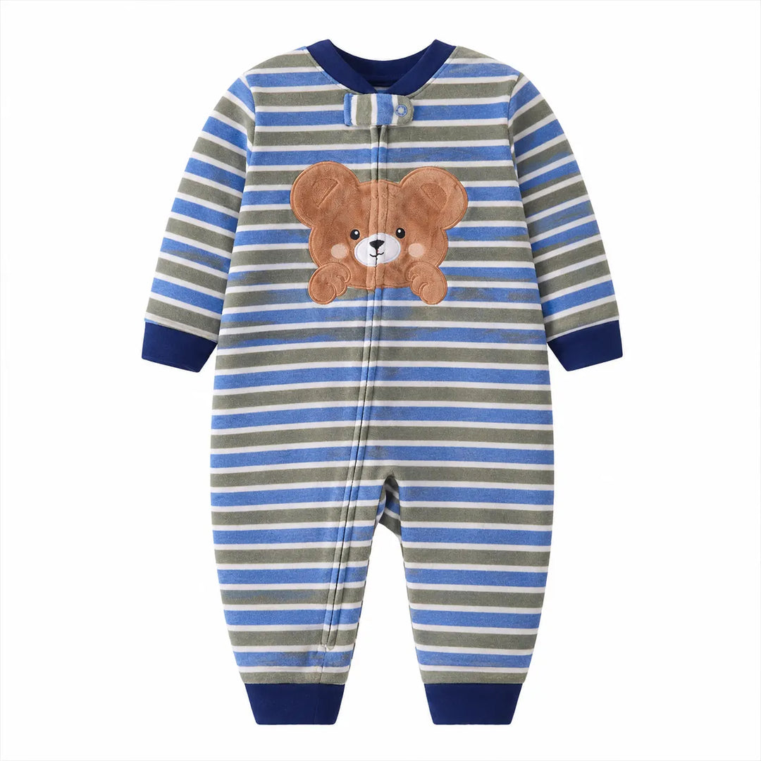 Striped Bear Cozy Baby Romper