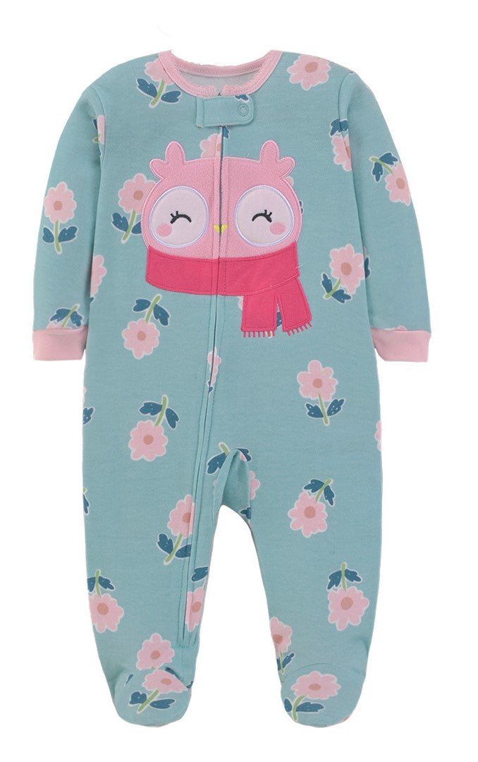Floral Owl Footed Baby Romper