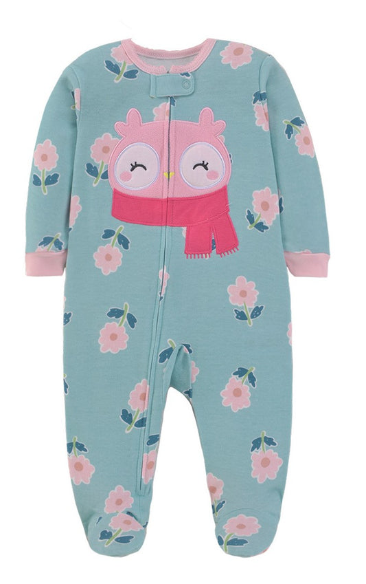 Floral Owl Footed Baby Romper