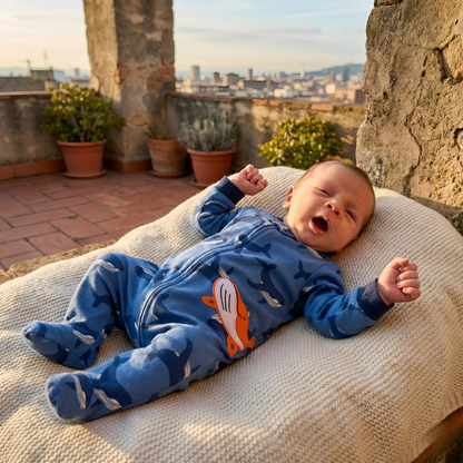 Whale Print Footed Baby Romper