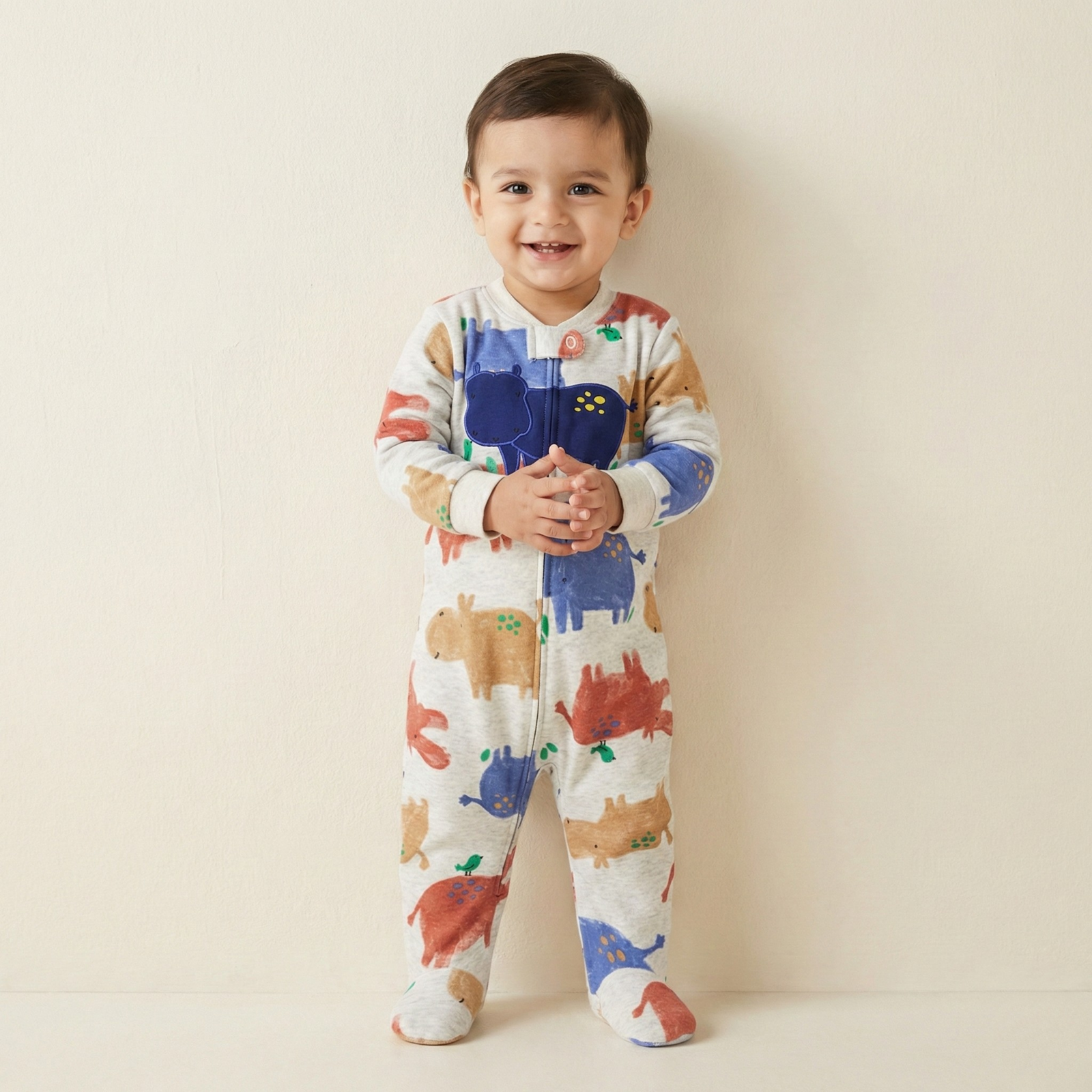 Colorful Hippo Footed Baby Romper