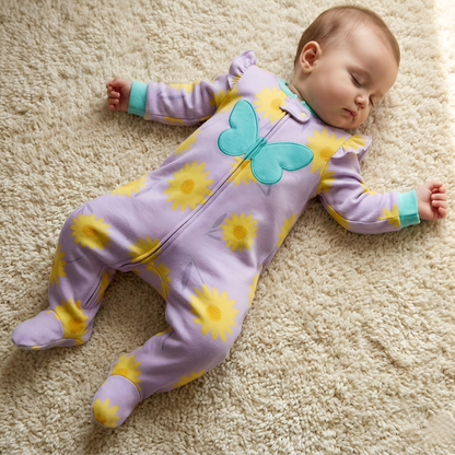 Sunflower Butterfly Footed Baby Romper