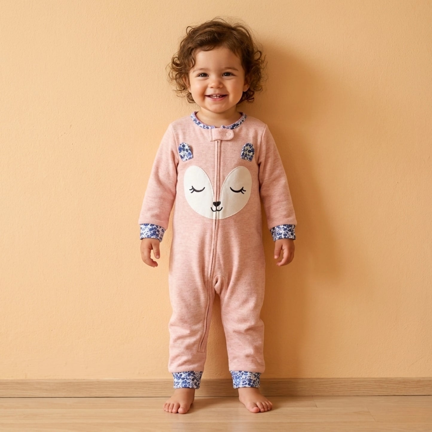 Sleepy Pink Fox Baby Romper