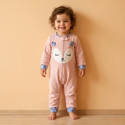 Sleepy Pink Fox Baby Romper