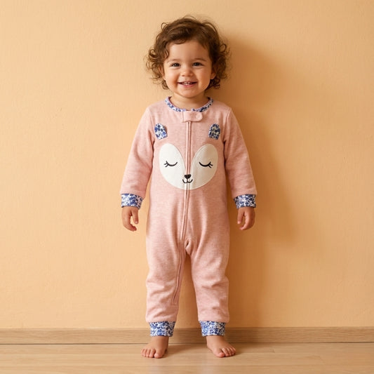 Sleepy Pink Fox Baby Romper