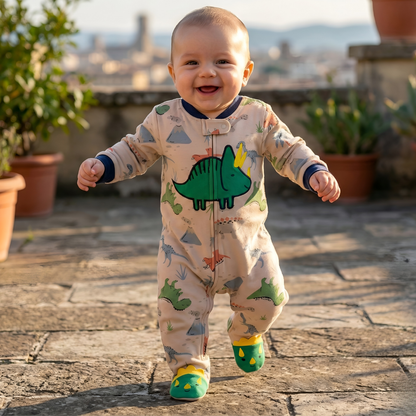 Dinosaur Print Footed Baby Romper