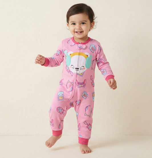 Pink Gamer Bear Baby Romper