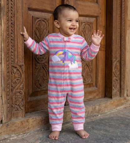 Rainbow Unicorn Striped Romper